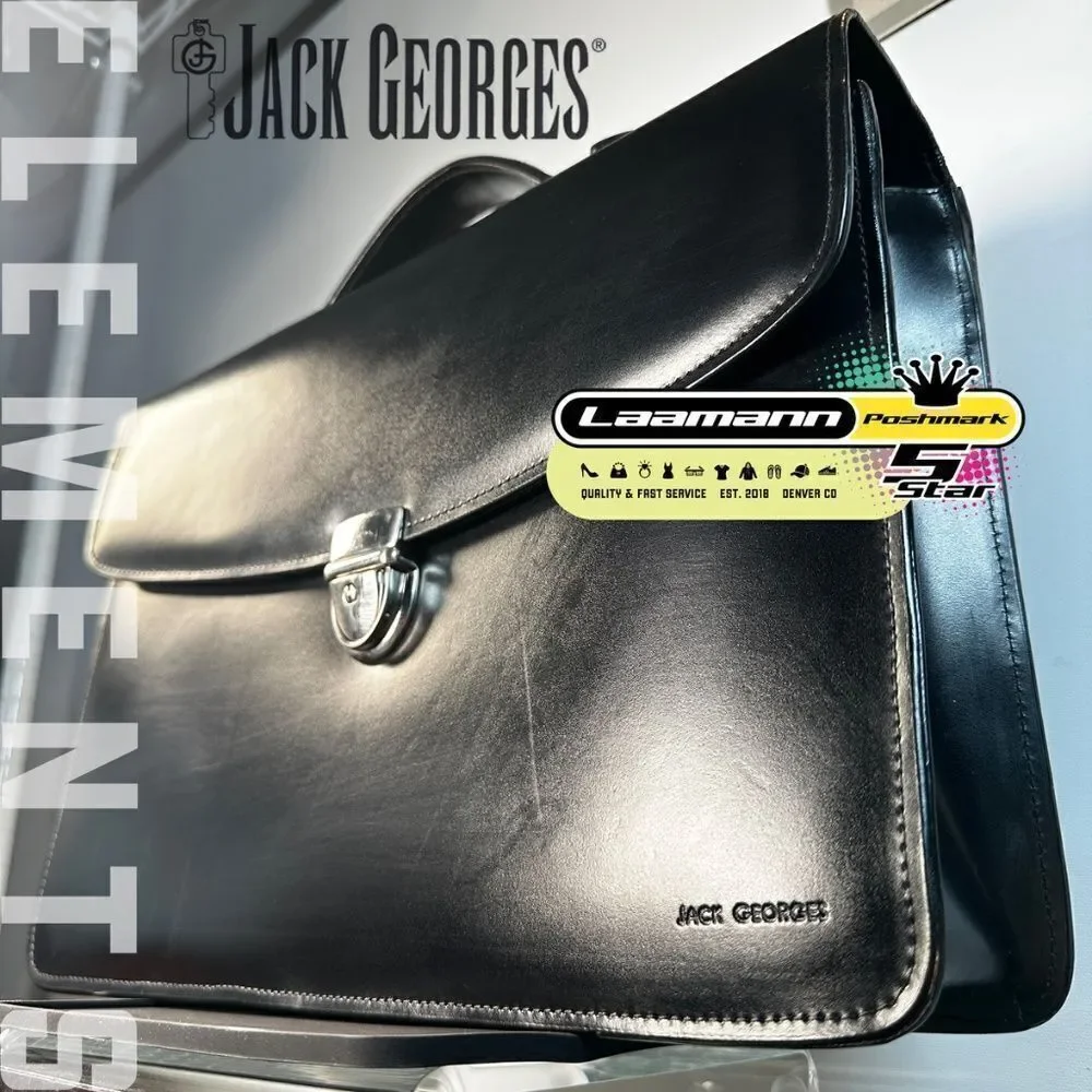 JACK GEORGES®   |  ELEMENTS™ BRIEFCASE  |  BLACK  |  Hand-Made  |  GOOD-COND  |